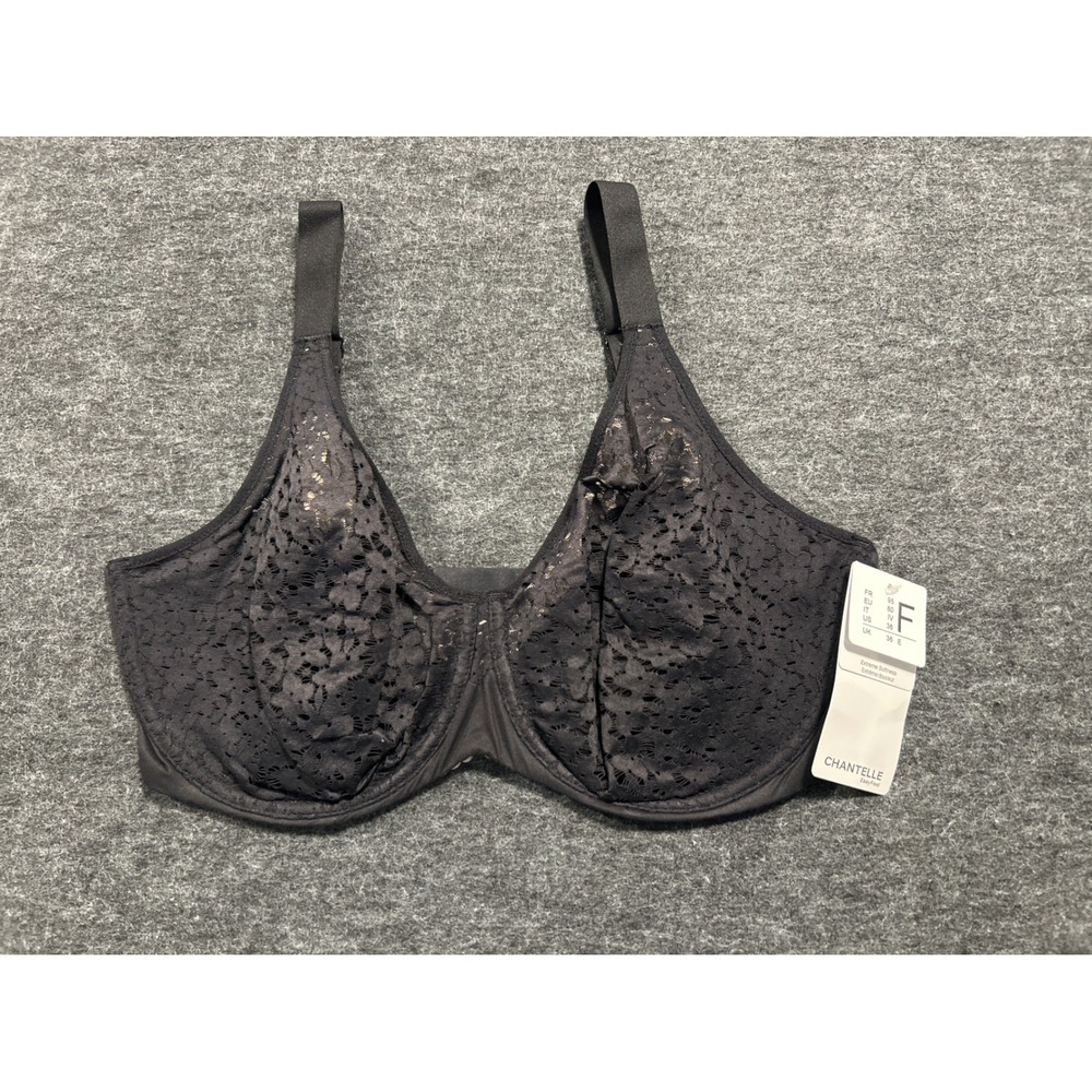 Chantelle Norah Comfort Bra Women 36DDD Black Floral Lace Underwire C13F10-011